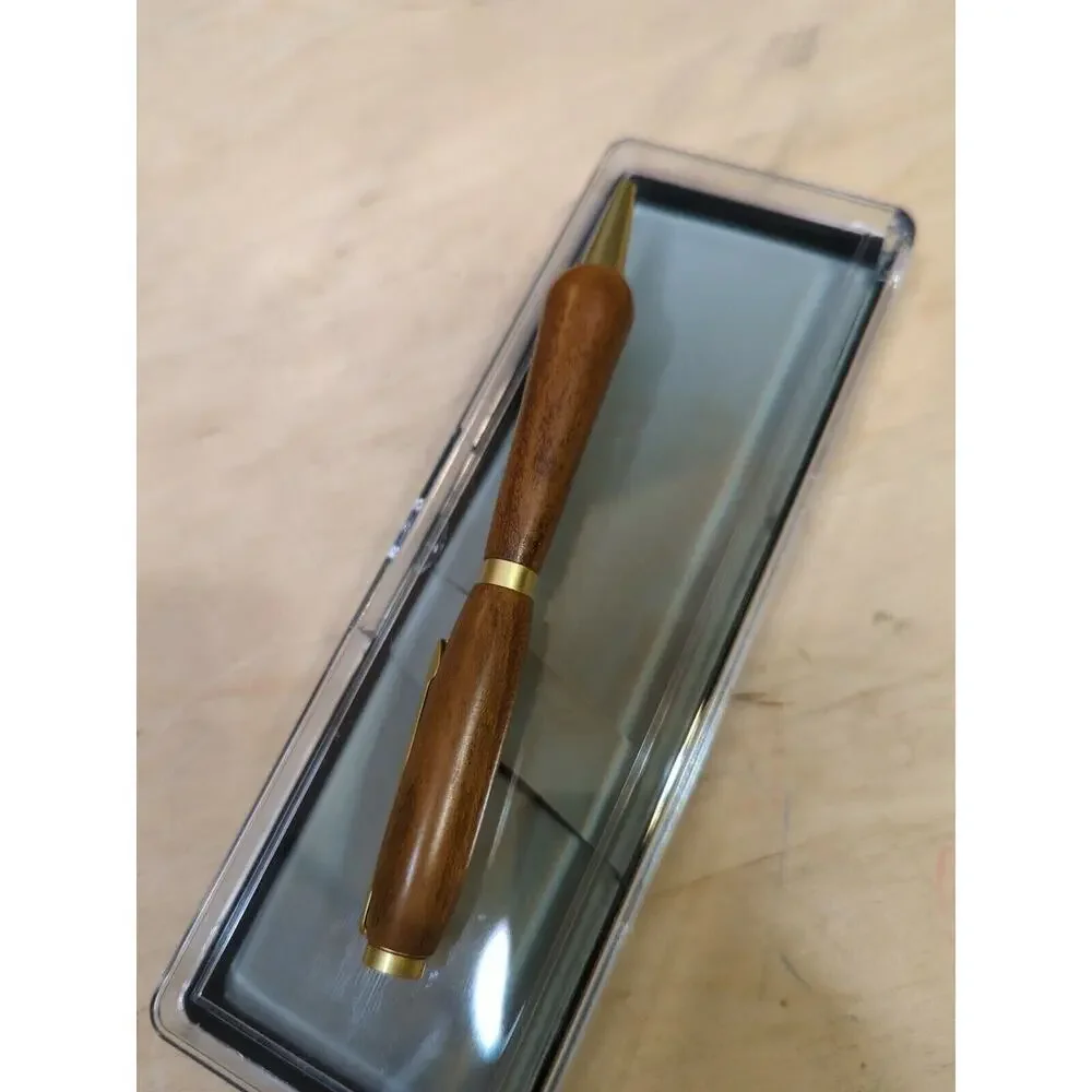 Hand Turned Slimline Twist Pen Satin‎ Gold Finish White Oak Body